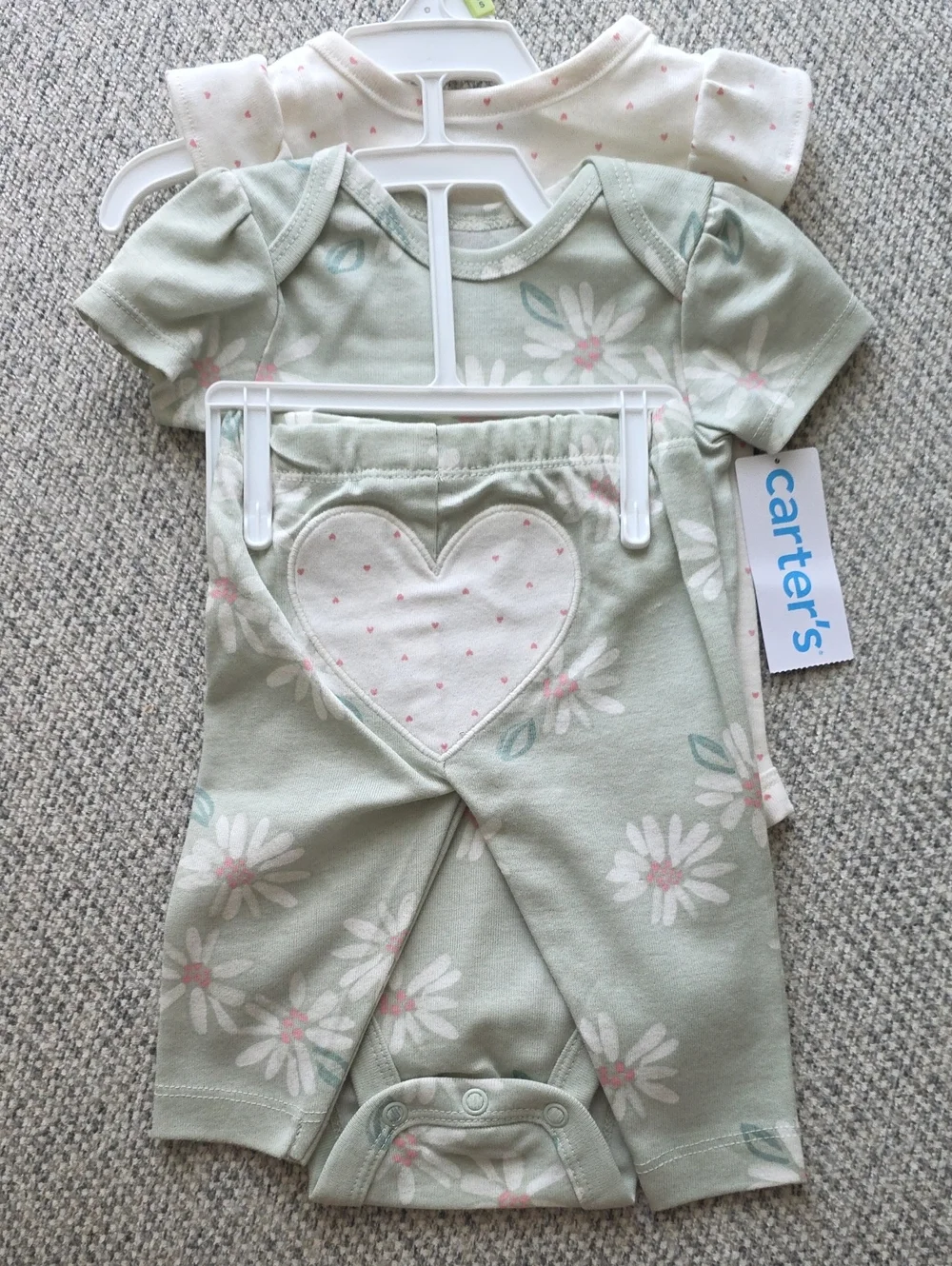Carter's Mint Green Floral Baby Onesie Set with Pink Accents
